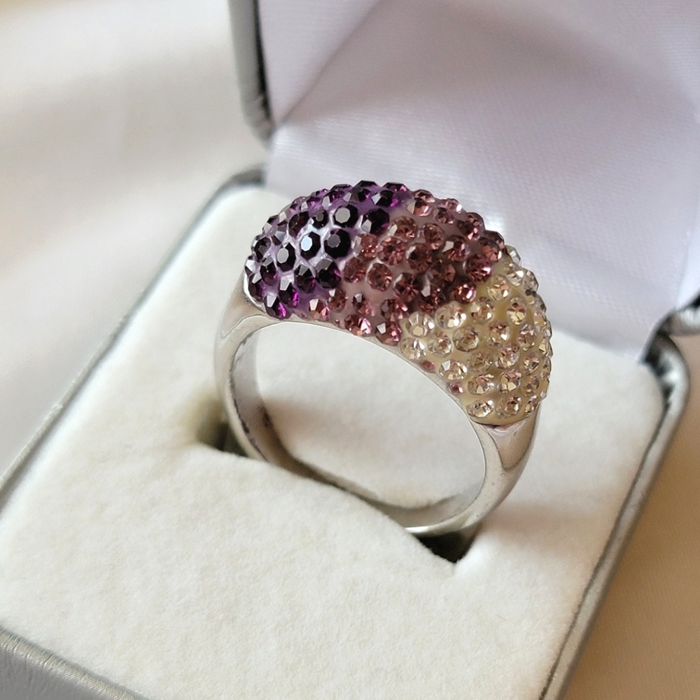 Dome Crystal Pave Fashion Ring Purple